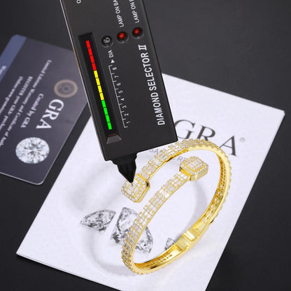 Silver Iced Out Baguettes Moissanite Bracelet Bangles