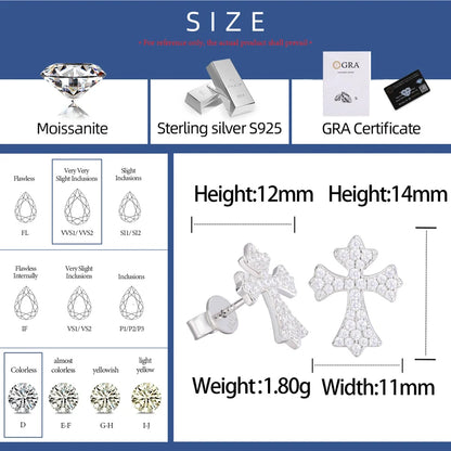 Cross Stud Sterling Silver Moissanite Earrings