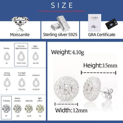 Sterling Silver Dollar Stud Earring Round D VVS1 Moissanite Earrings