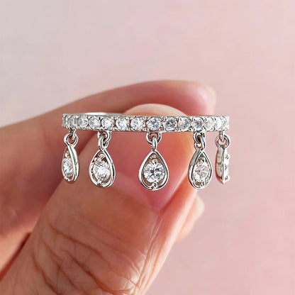 Tassel Ring 925 Sterling Silver WaterDrop Dangle Diamond Wedding Band
