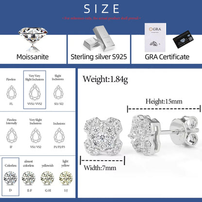 Moissanite Geometry Stud Earrings Sterling Silver Diamond Tester Passed