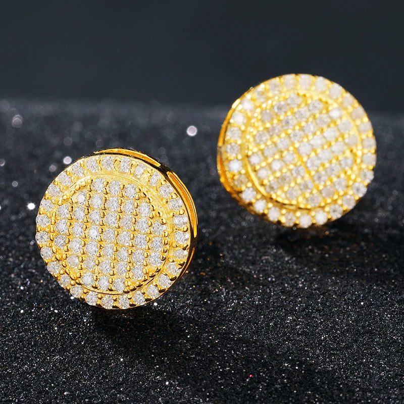 VVS1 Moissanite Sterling Silver Iced Out Round Stud Earrings