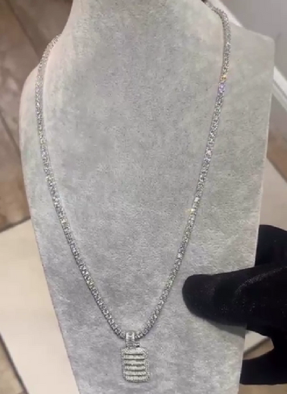 Sterling Silver Moissanite Baguette Pendant Iced Out Tennis Chain Set