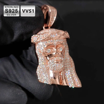 Jesus Head Sterling Silver Moissanite Pendant