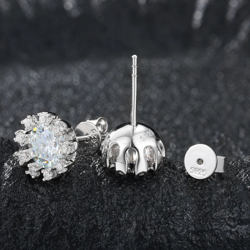 1CT Moissanite Diamond Halo Sunflower Stud Earrings Sterling Silver