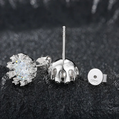 1CT Moissanite Diamond Halo Sunflower Stud Earrings Sterling Silver