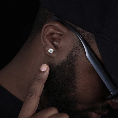 1CT Moissanite Diamond Halo Sunflower Stud Earrings Sterling Silver