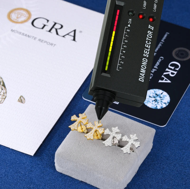 Cross Stud Sterling Silver Moissanite Earrings