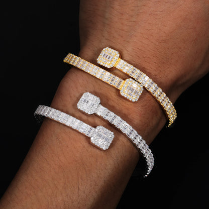 Silver Iced Out Baguettes Moissanite Bracelet Bangles