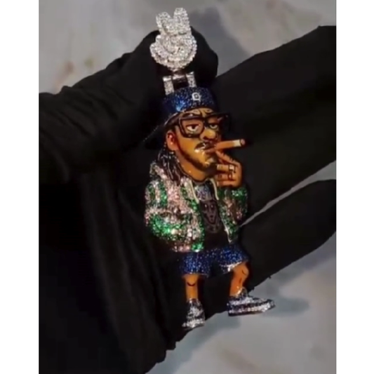 4" Custom Made Sterling Silver with Moissanite Diamonds Pendant