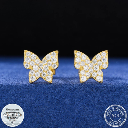 Mini Butterfly Stud Earrings 925 Sterling Silver Iced Out Moissanite