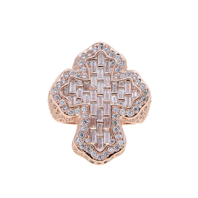 Cross 925 Sterling Silver Moissanite Diamond Hip Hop Iced out Ring