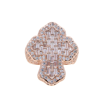 Cross 925 Sterling Silver Moissanite Diamond Hip Hop Iced out Ring