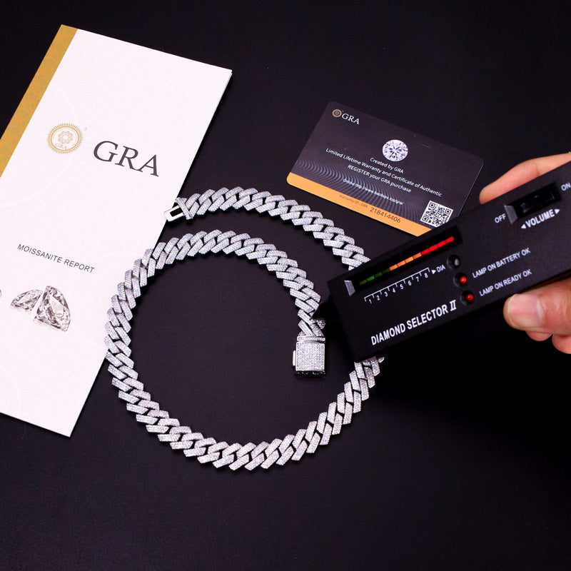 13mm/14mm/16mm Sterling Silver Hip Hop Iced Moissanite Cuban Link Chain