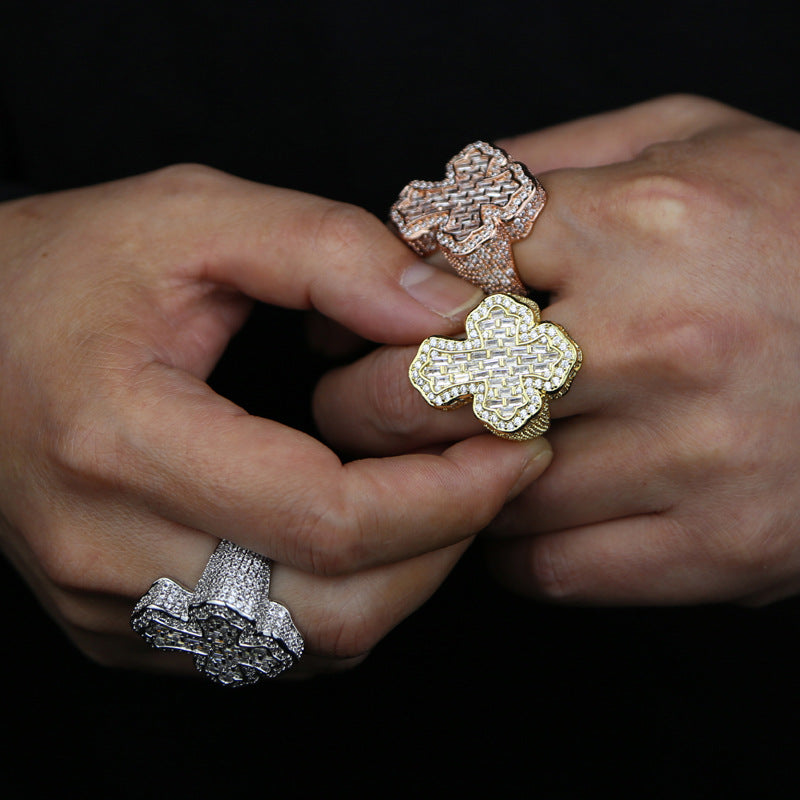 Cross 925 Sterling Silver Moissanite Diamond Hip Hop Iced out Ring