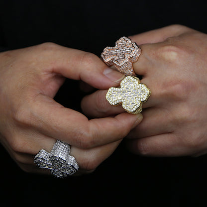 Cross 925 Sterling Silver Moissanite Diamond Hip Hop Iced out Ring