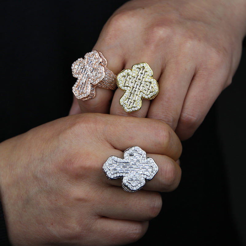 Cross 925 Sterling Silver Moissanite Diamond Hip Hop Iced out Ring