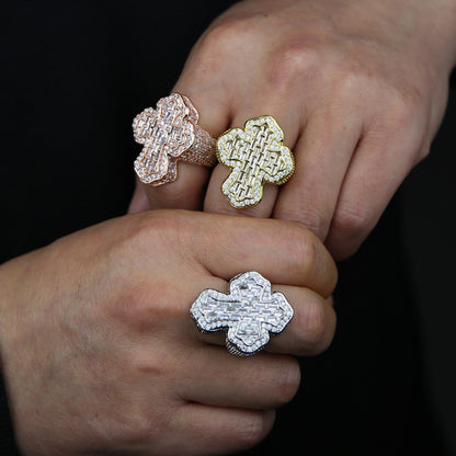 Cross 925 Sterling Silver Moissanite Diamond Hip Hop Iced out Ring