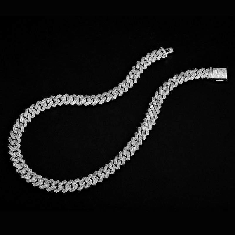 13mm/14mm/16mm Sterling Silver Hip Hop Iced Moissanite Cuban Link Chain