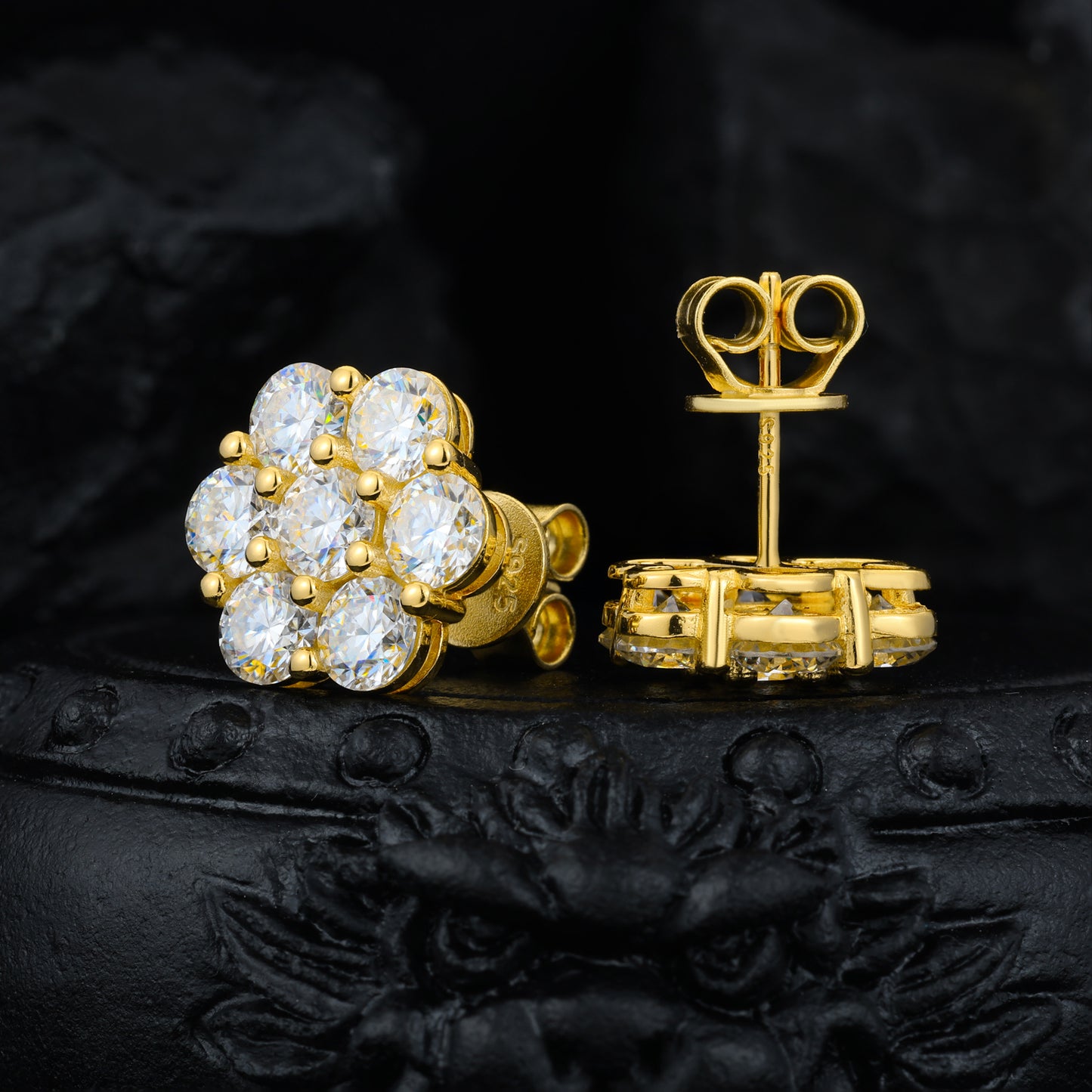 15mm Flower Shape Moissanite Stud Earrings Sterling Silver Iced Out Earrings