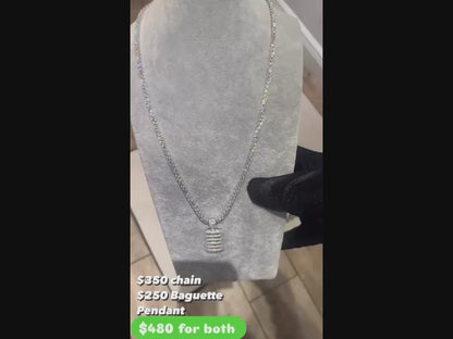 Sterling Silver Moissanite Baguette Pendant Iced Out Tennis Chain Set