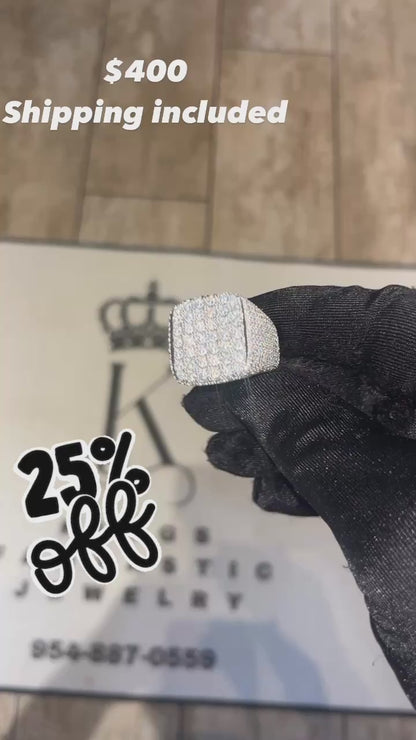 Men’s Iced Out Square Ring – White Gold & Yellow Gold Moissanite Hip Hop Statement Ring