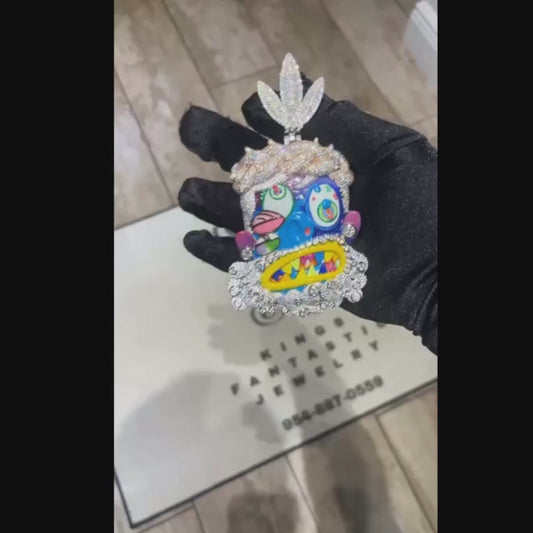 4" Custom Pendant Sterling Silver Moissanite Diamonds