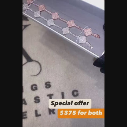 3mm Four Leaf Clover Bracelet Moissanite Diamond Silver Set of 2