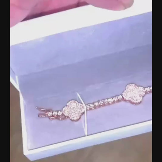 Four Leaf Clover Bracelet Moissanite Diamond Sterling Silver