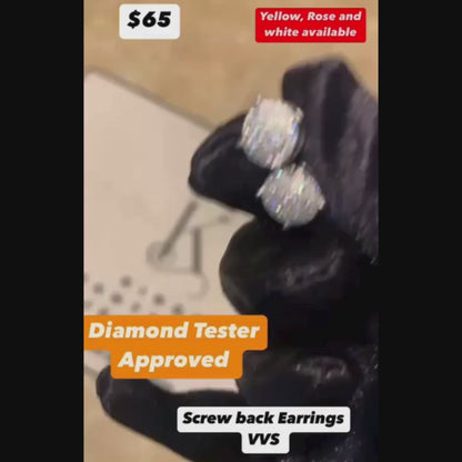 Moissanite Iced Out Earrings Sterling Silver Screw Back VVS Diamond