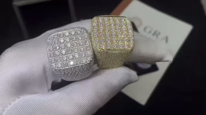 Men’s Iced Out Square Ring – White Gold & Yellow Gold Moissanite Hip Hop Statement Ring
