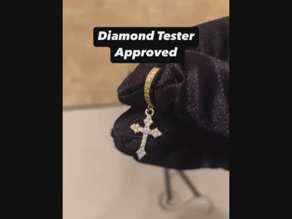 Gold Plated Cross Iced Out Sterling Silver Moissanite Diamond Earrings