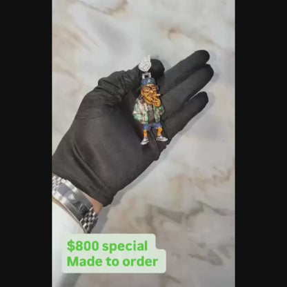 4" Custom Made Sterling Silver with Moissanite Diamonds Pendant