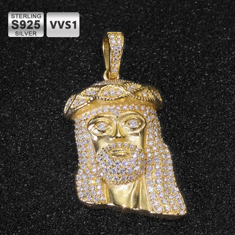 Jesus Head Sterling Silver Moissanite Pendant