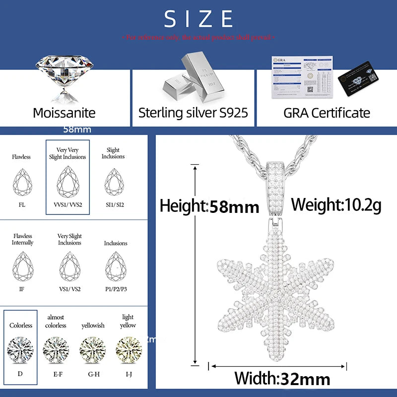 925 Sterling Silver Snowflake Moissanite Pendant