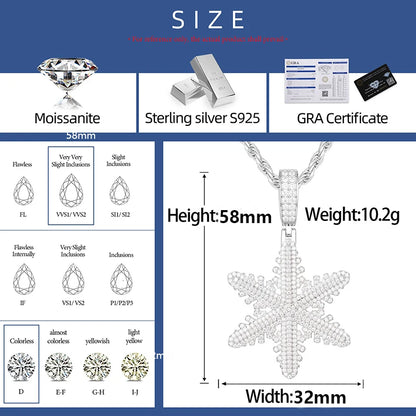 925 Sterling Silver Snowflake Moissanite Pendant
