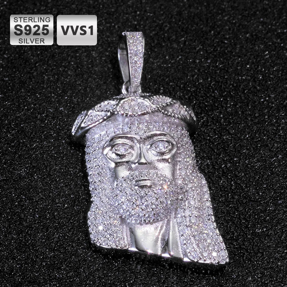 Jesus Head Sterling Silver Moissanite Pendant