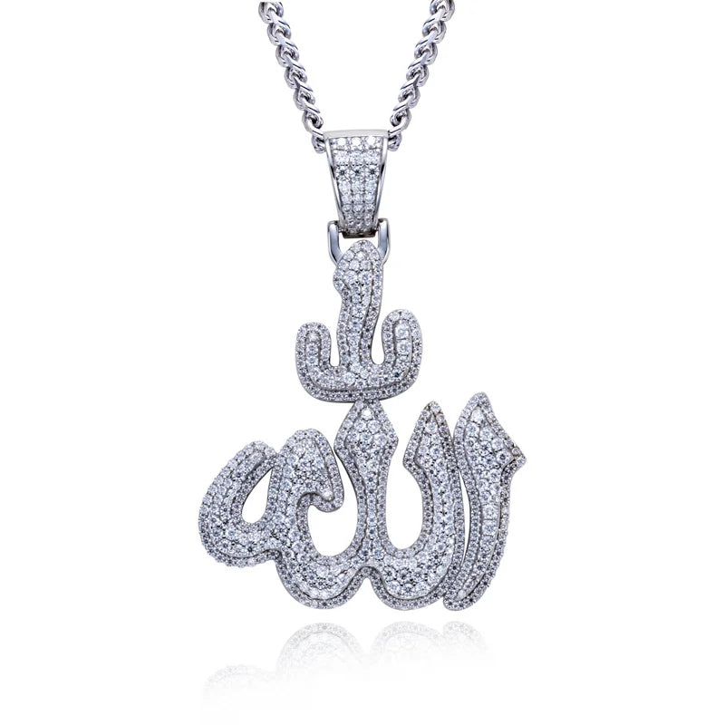 Moissanite Islam Muslim Rune Patter Pendant 925 Sterling Silver