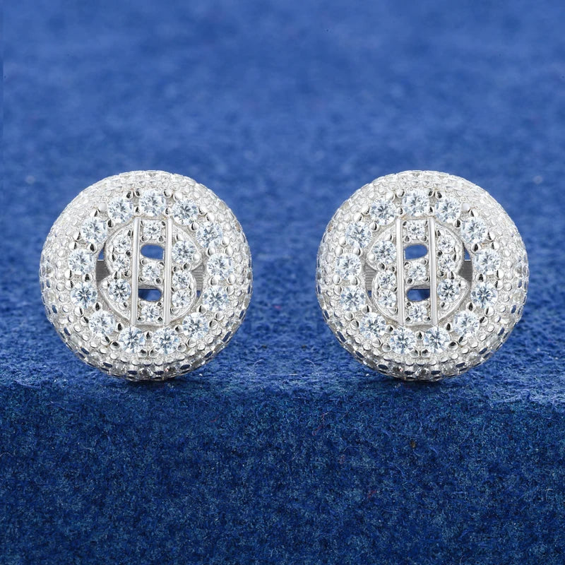 Sterling Silver Dollar Stud Earring Round D VVS1 Moissanite Earrings