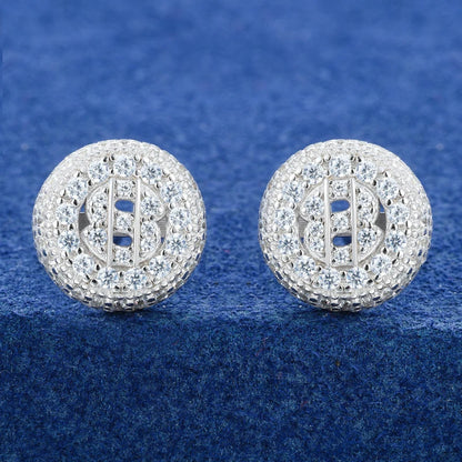 Sterling Silver Dollar Stud Earring Round D VVS1 Moissanite Earrings