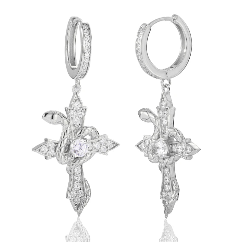 D VVS Moissanite Sterling Silver Arrow Cross Hoop Drop Earrings