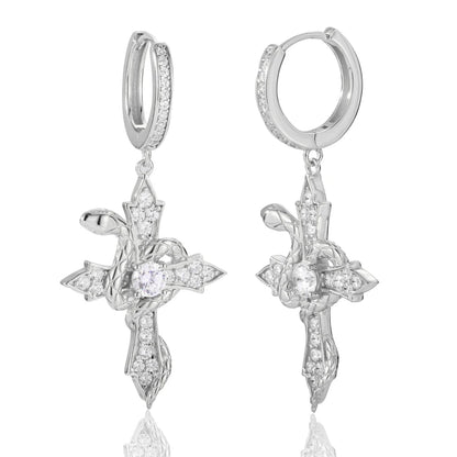 D VVS Moissanite Sterling Silver Arrow Cross Hoop Drop Earrings