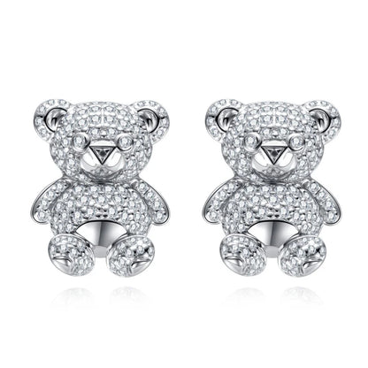 D Color Moissanite Iced Out Bear Stud Earrings Sterling Silver