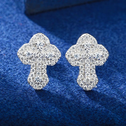 Moissanite Cross Stud Earrings 925 Sterling Silver Religious Jewelry