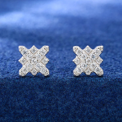 Full Iced-Out Moissanite Diamond Cross Flower Stud Earrings