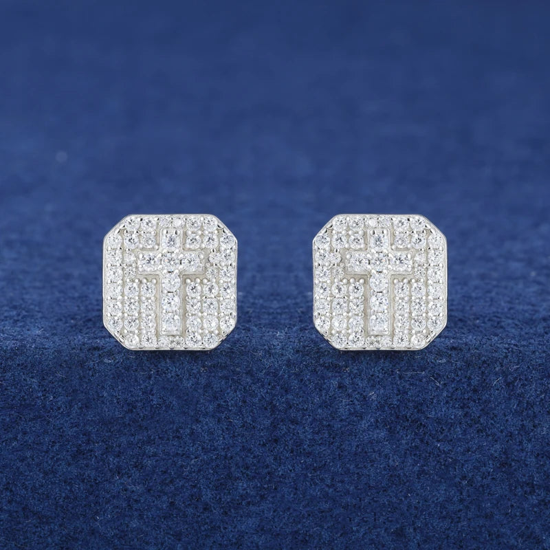 Moissanite Diamond Cross Stud Earrings Sterling Silver Earrings