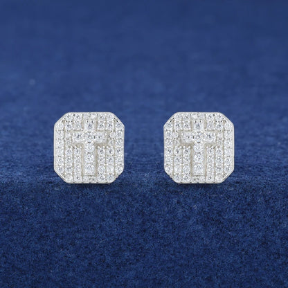Moissanite Diamond Cross Stud Earrings Sterling Silver Earrings