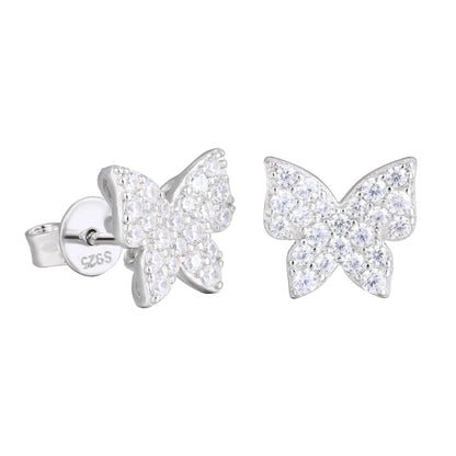 Mini Butterfly Stud Earrings 925 Sterling Silver Iced Out Moissanite