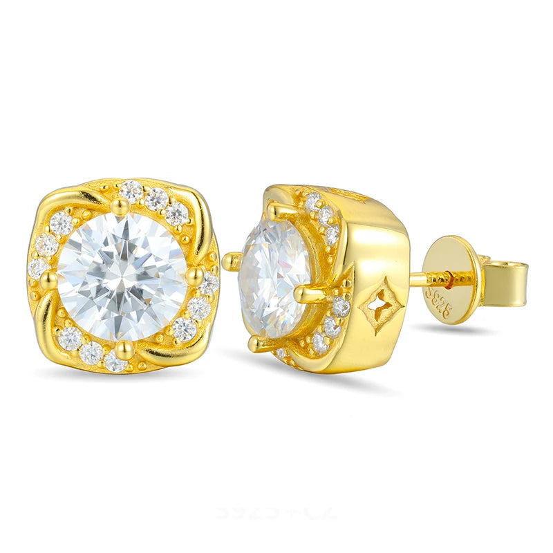 Moissanite Little Windmill Earrings Sterling Silver Halo Stud Earrings