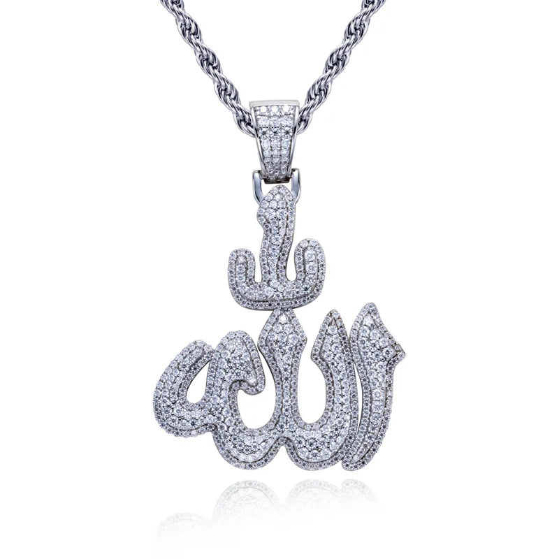 Moissanite Islam Muslim Rune Patter Pendant 925 Sterling Silver